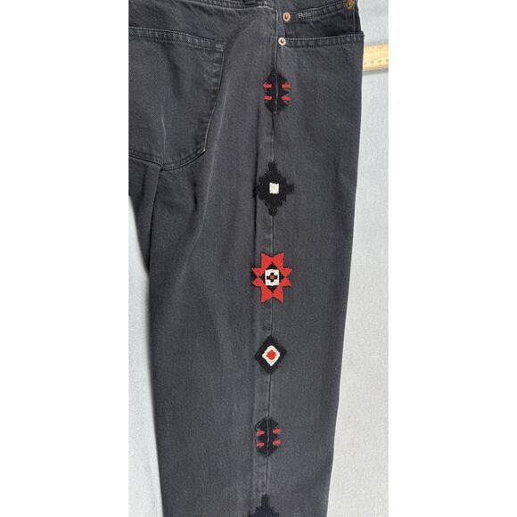Polo Ralph Lauren Beaded Southwestern Avery Boyfriend Jeans Black 32R Aztec Boho - Picture 16 of 16